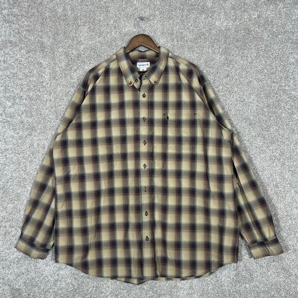 Y2K Distressed Carhartt Plaid Button Down Shirt Size 3XL Tall - Picture 1 of 6